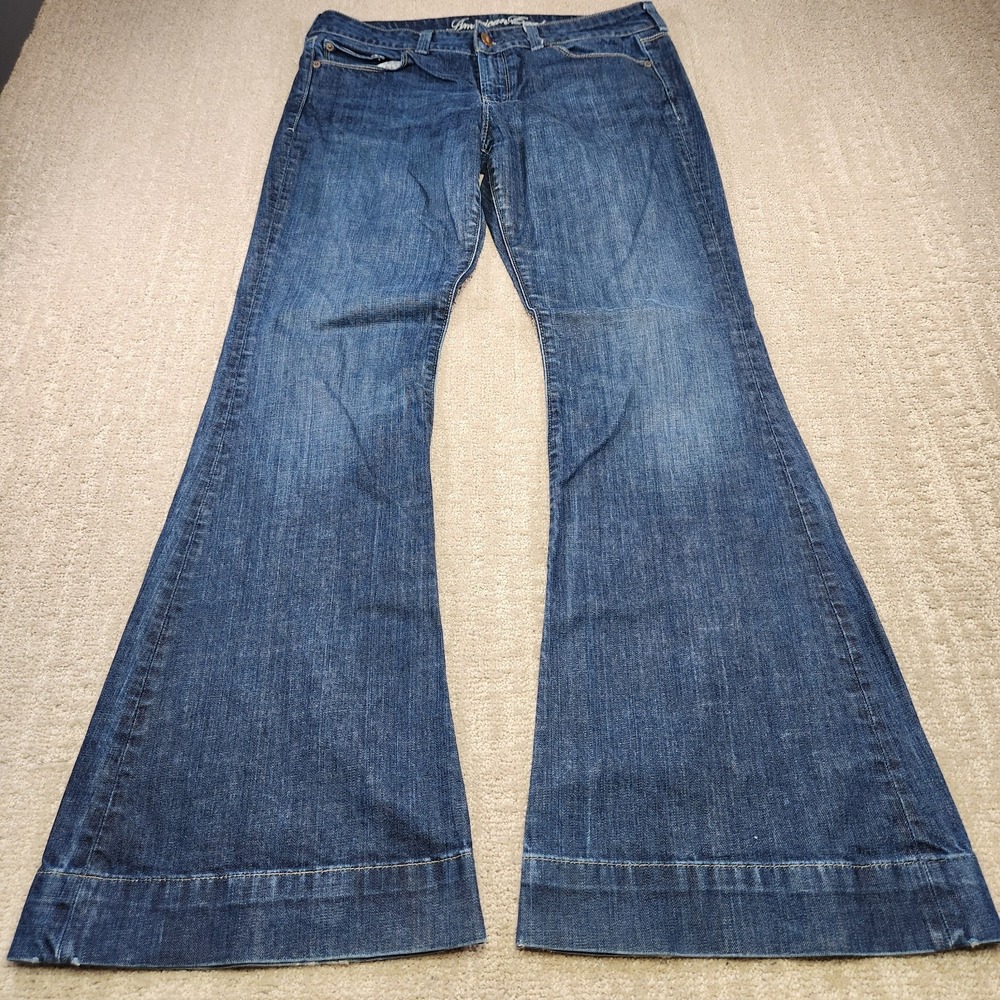 Vintage American Eagle Jeans Women 12 Flare Leg Thick Stitch Mid Rise Denim Boho